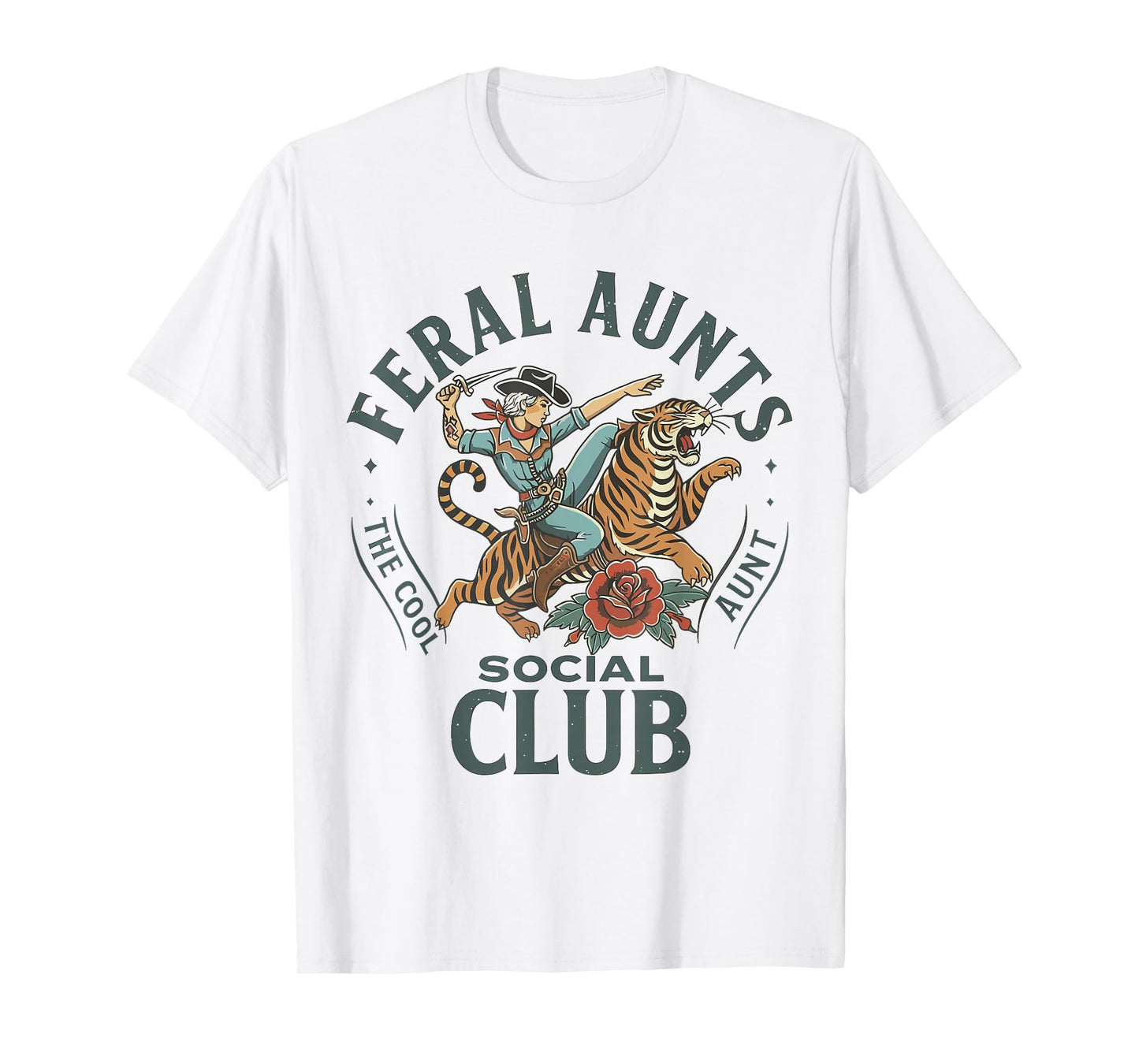 Feral Aunts Social Club Western Cowgirl Riding Tiger Aunty T-Shirt