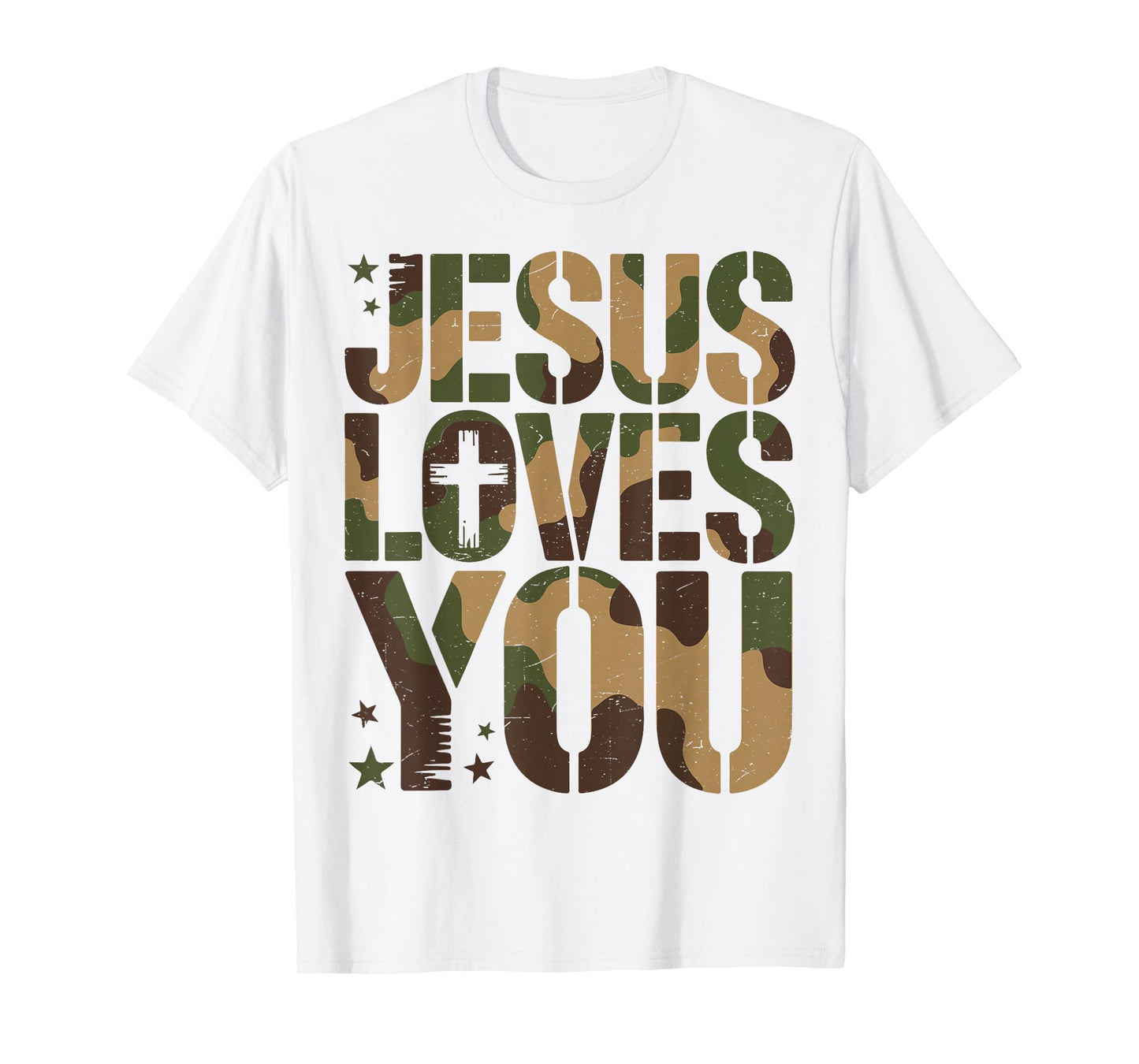 Camo Jesus Loves You Camouflage Christian Saying Religious T-Shirt