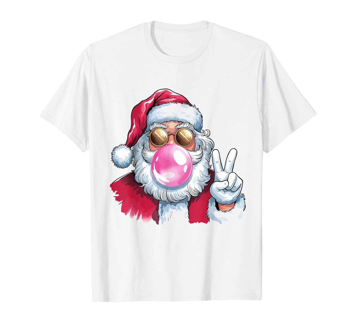 Santa Claus Blowing Bubble Gum Pink Sunglasses Christmas T-Shirt