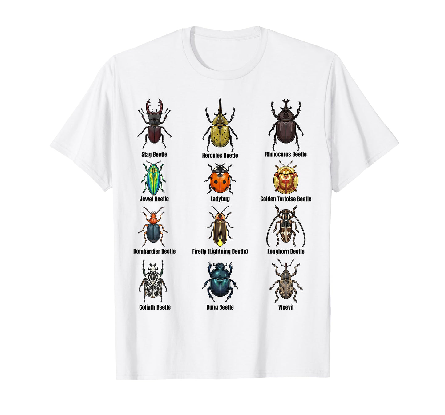 Types of Beetles, Beetle Species Chart Insect Identification T-Shirt