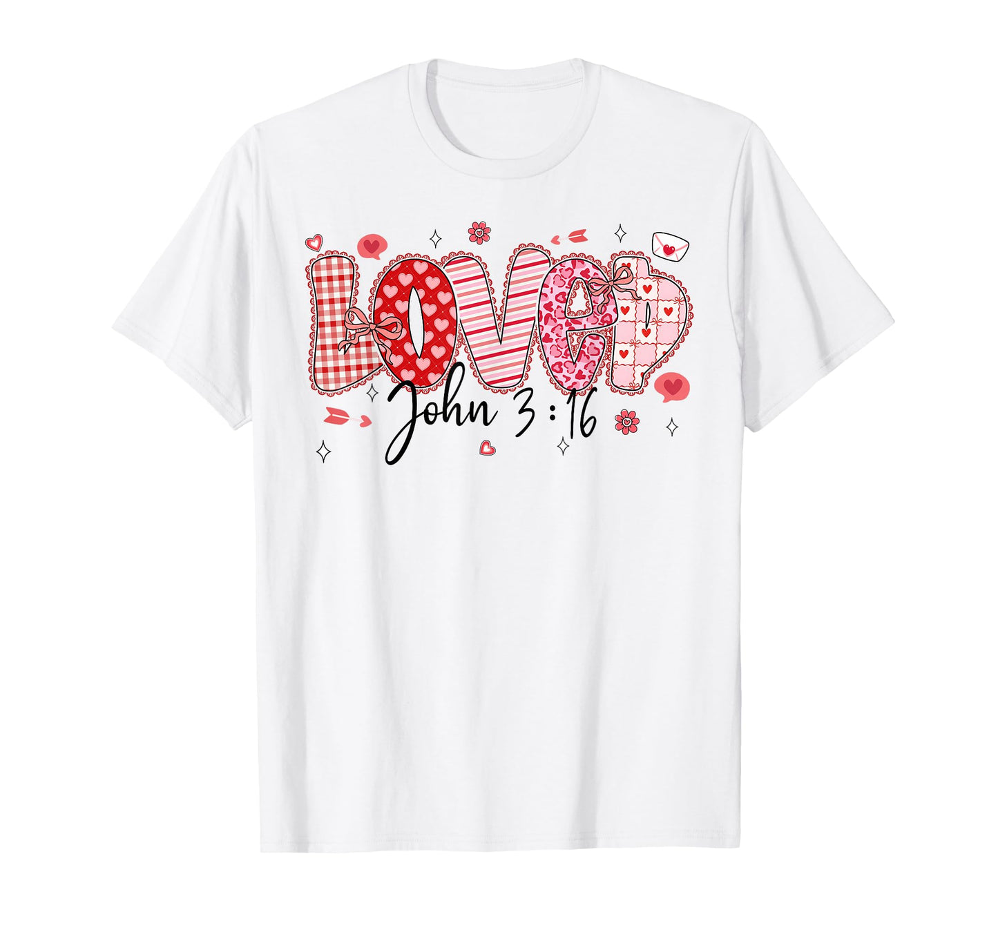 Love John 3:16 Valentine Coquette Bow Christian Women Girl T-Shirt