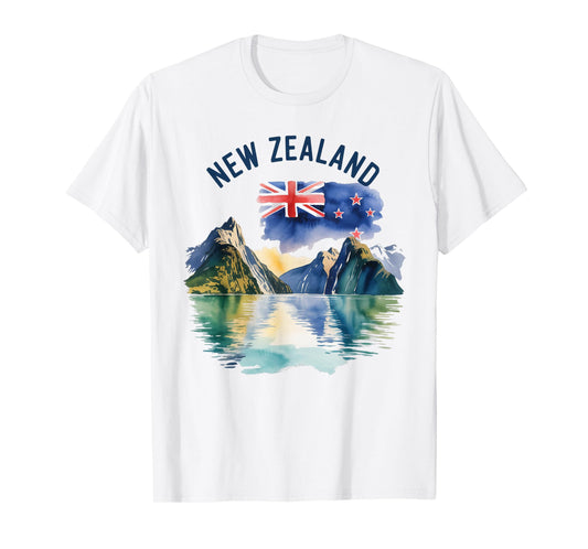 New Zealand Vintage Watercolor Flag Scenic Culture Travel T-Shirt