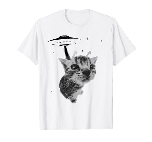 Funny Alien Cat Meme UFO Vintage Y2K Silly Cat Lovers T-Shirt