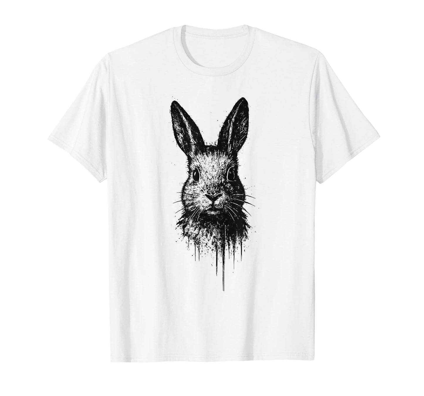 Rabbit Ink Art Grunge Edgy Forest Wildlife Portrait Bunny T-Shirt