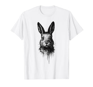Rabbit Ink Art Grunge Edgy Forest Wildlife Portrait Bunny T-Shirt