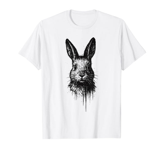 Rabbit Ink Art Grunge Edgy Forest Wildlife Portrait Bunny T-Shirt