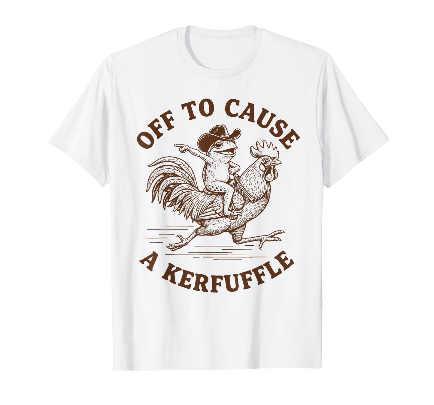 Off to Cause A Kerfuffle Funny Cowboy Frog Riding Chicken T-Shirt