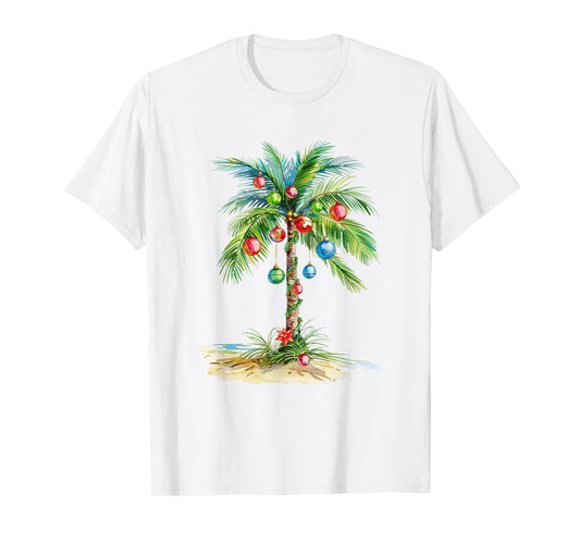 Christmas Palm Tree Light Hawaiian Tropical Xmas Men Women T-Shirt