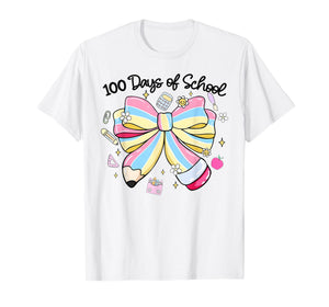 100 Days of School Coquette Bow Pencil 100 Days Teacher Kid T-Shirt