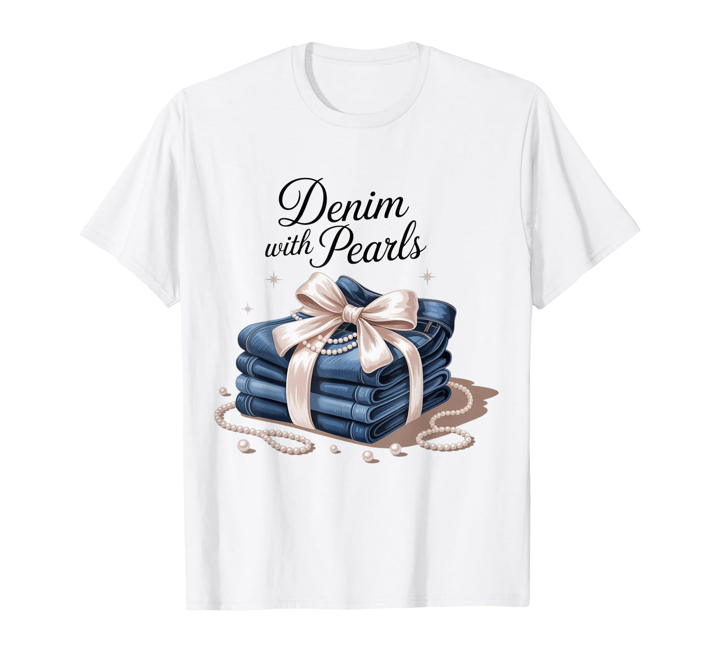 Denim with Pearls Mother’s Day Outfit for Stylish Women T-Shirt