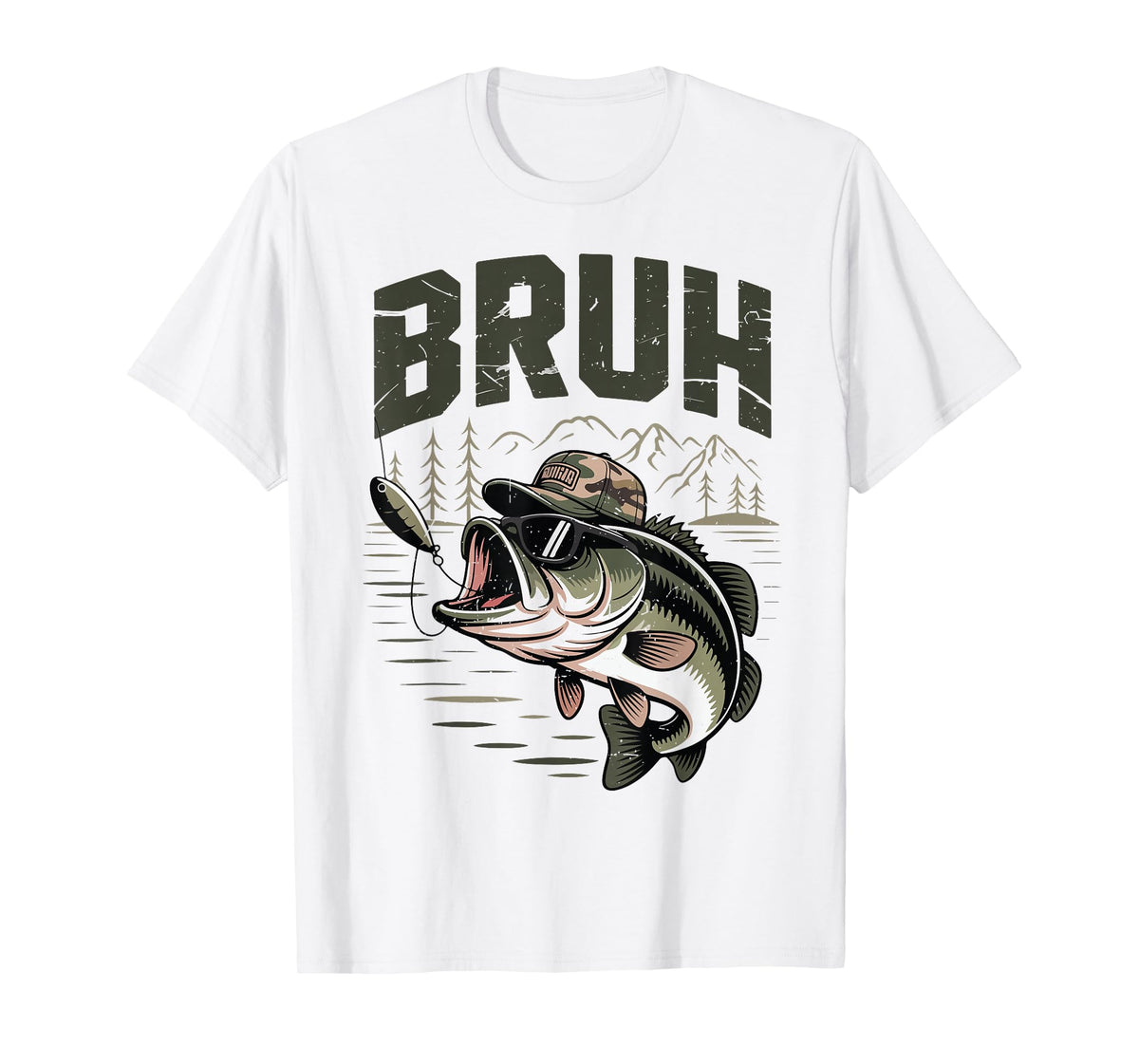 Youth Bruh Fishing Camo Bass Fish Funny Fisherman Gift Men T-Shirt