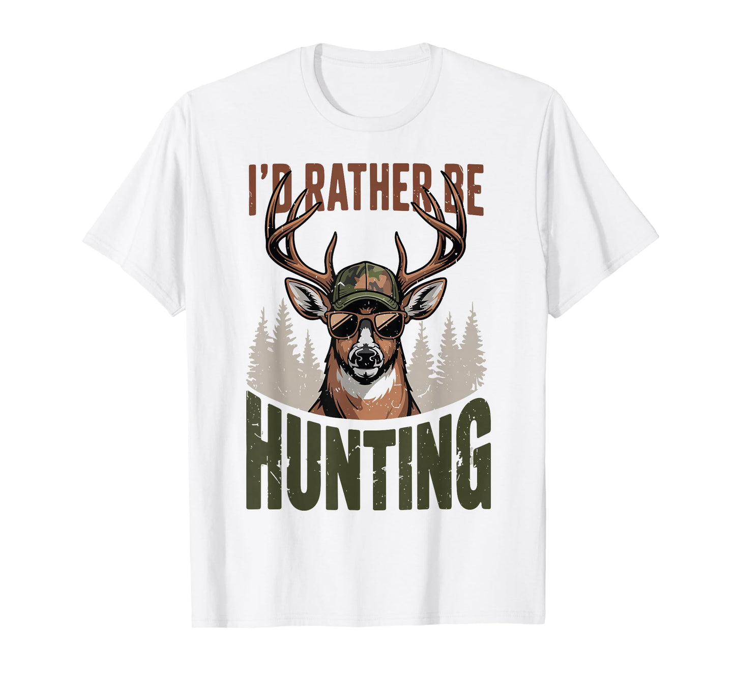 Youth Id Rather Be Hunting Camo Deer Men Teen Boy Funny Joke T-Shirt