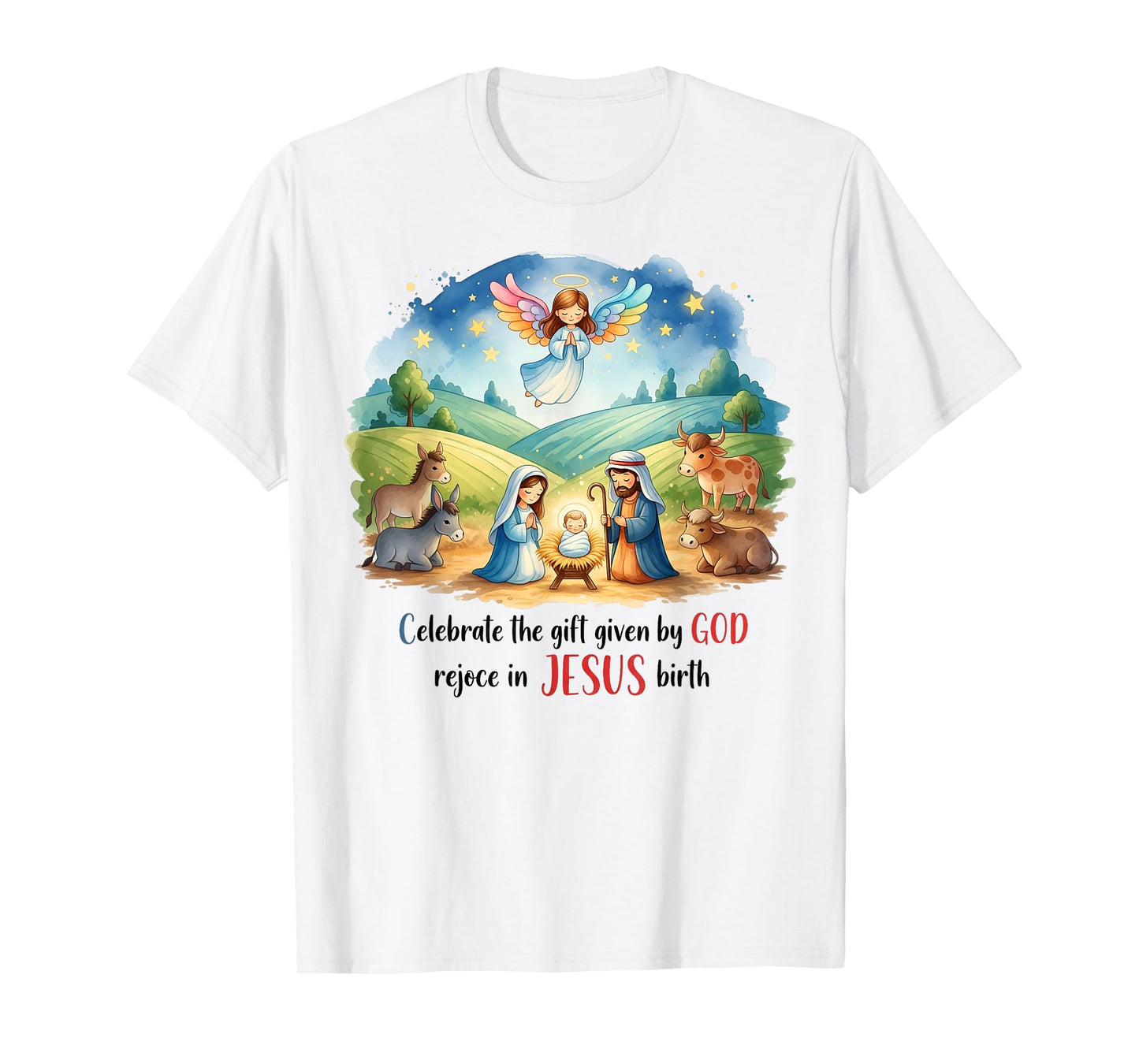 Celebrate Jesus Birth Christmas Nativity Jesus in The Manger T-Shirt