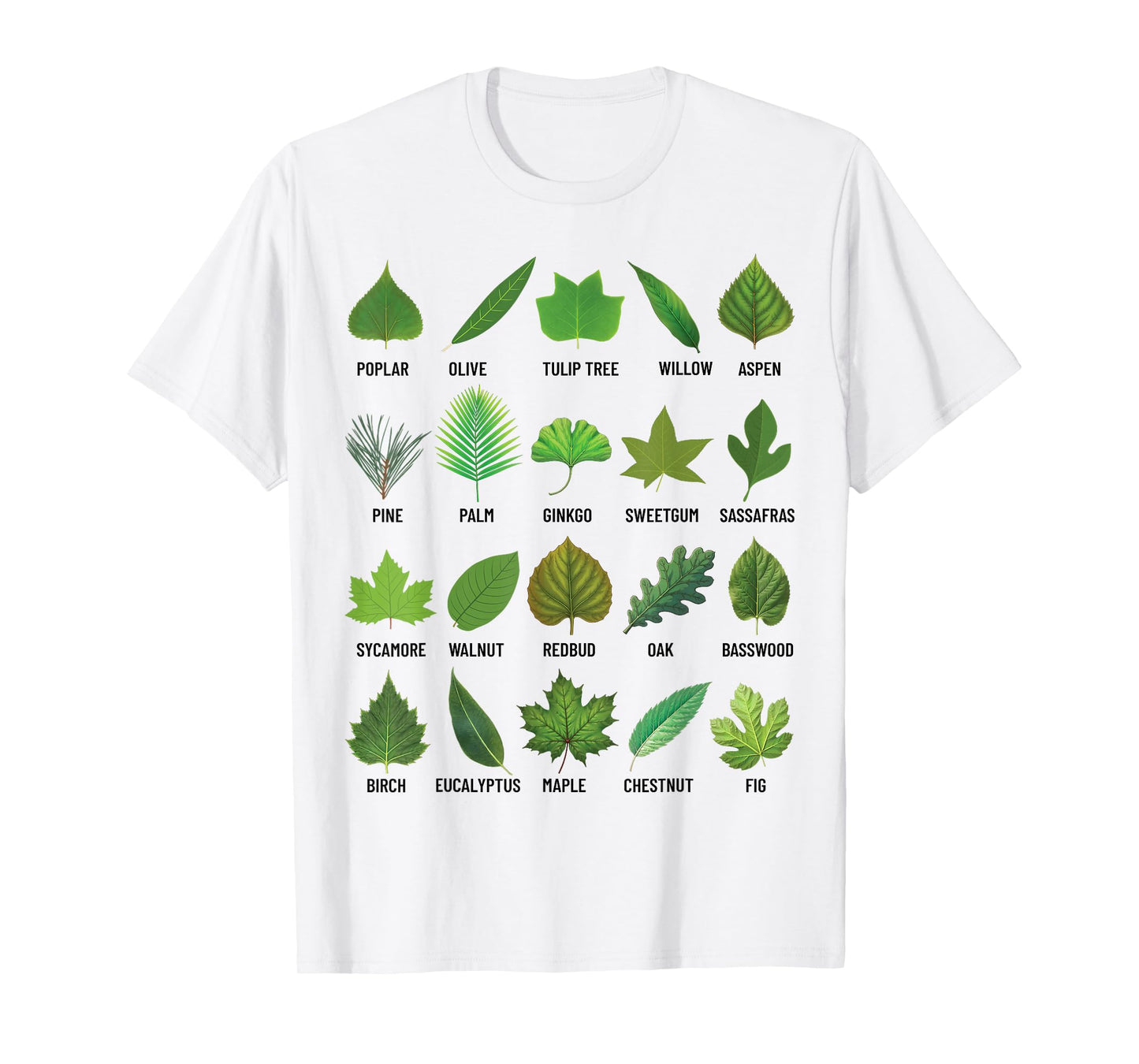 Types of Tree Leaves Biology Nature Educational T-Shirt