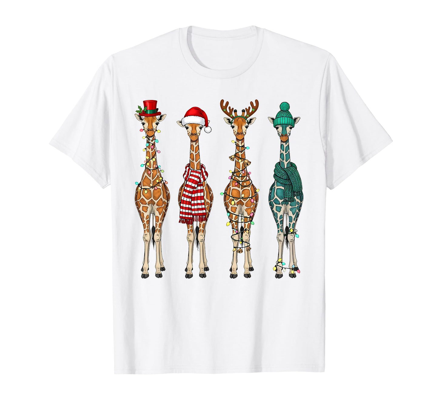 Cute Christmas Giraffe Funny Animal Lover Gift Kids Toddlers T-Shirt
