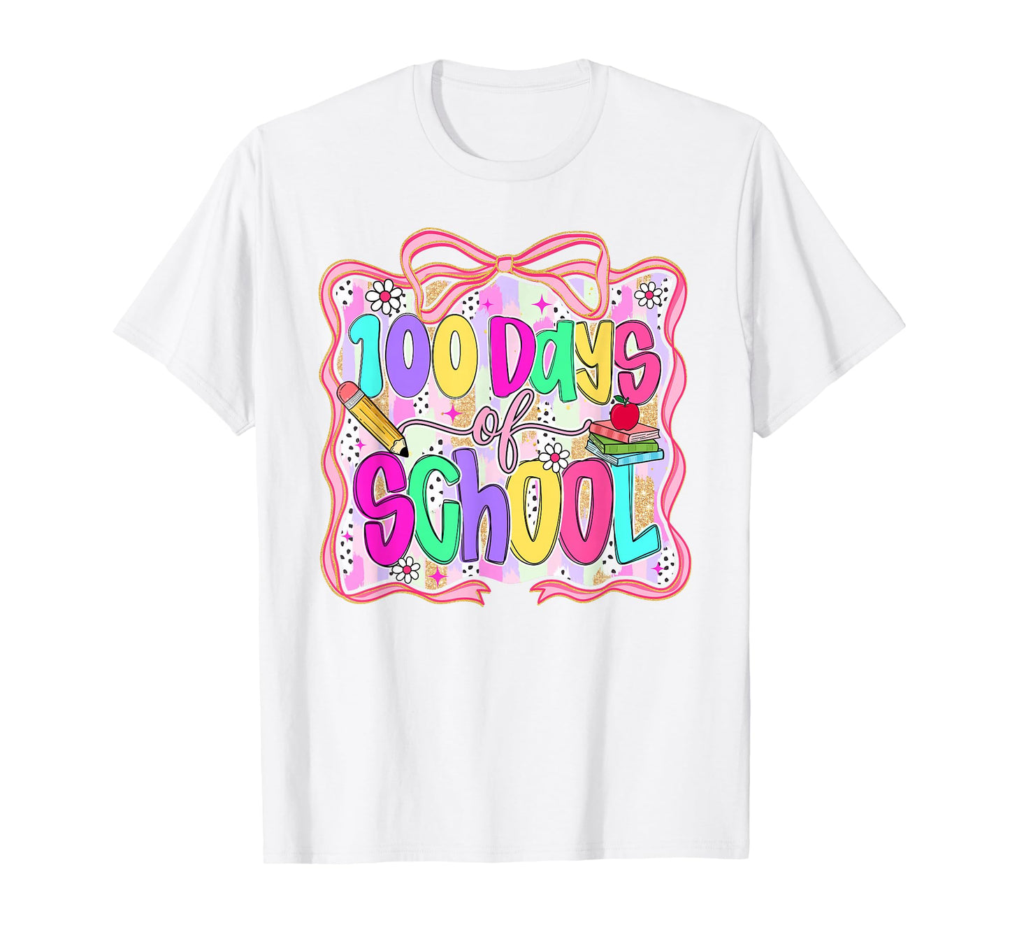 100 Days of School Bow 100th Day of School Teacher Kids Girl T-Shirt