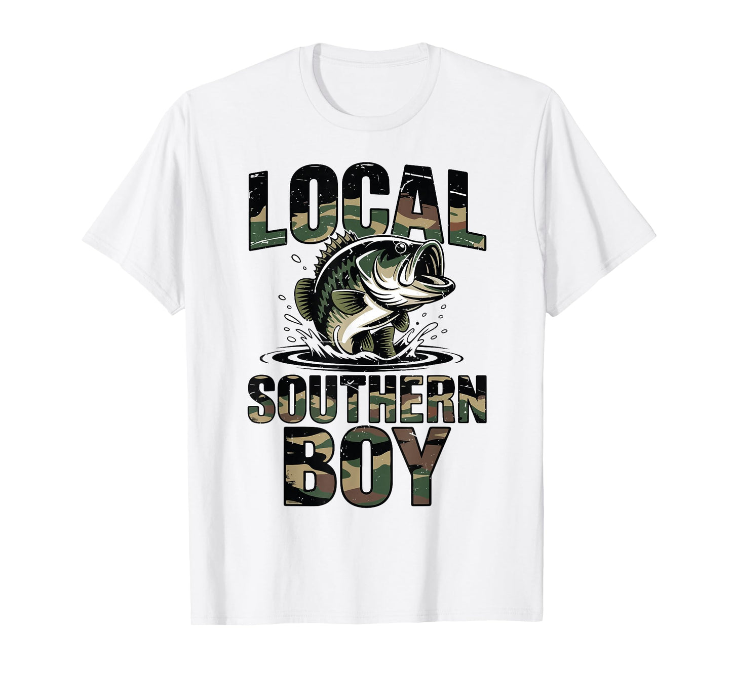 Local Southern Boy Fishing Camo Bass Fish Youth Men Dad Joke T-Shirt
