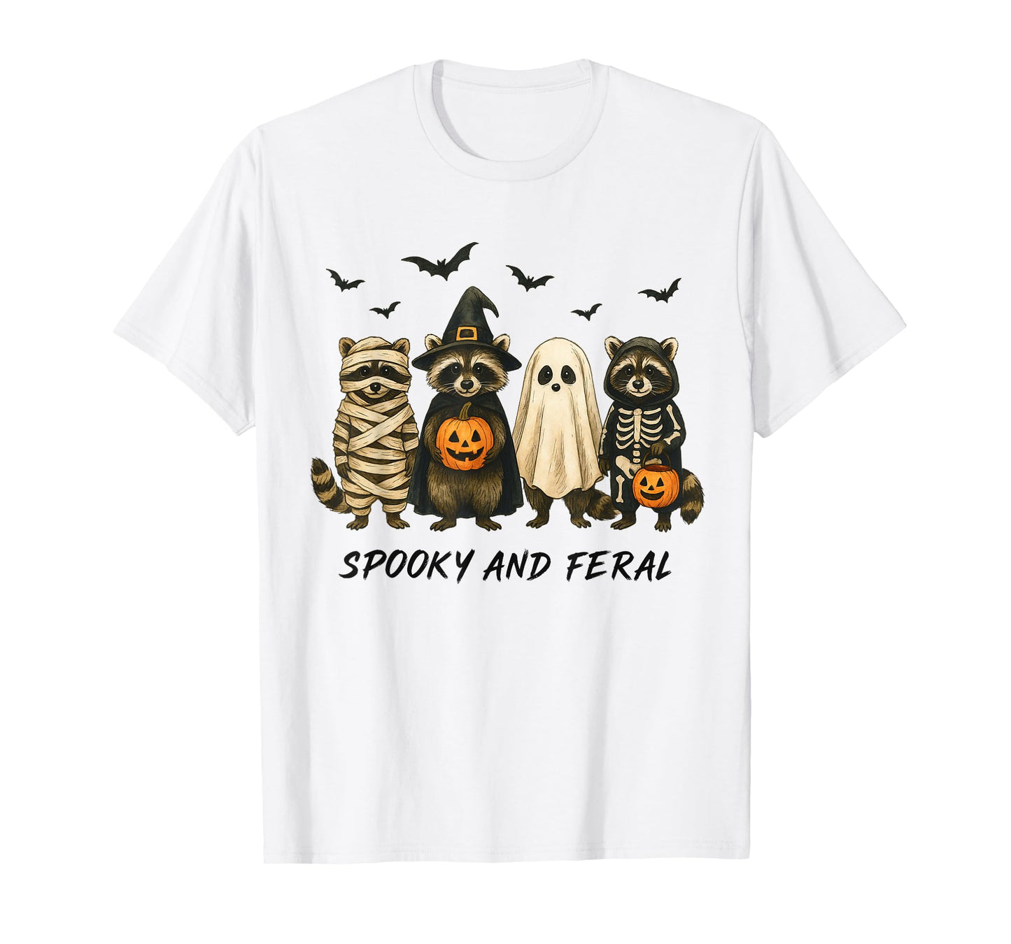 Racoon Halloween Costume Skeleton Ghost Witch Horror T-Shirt