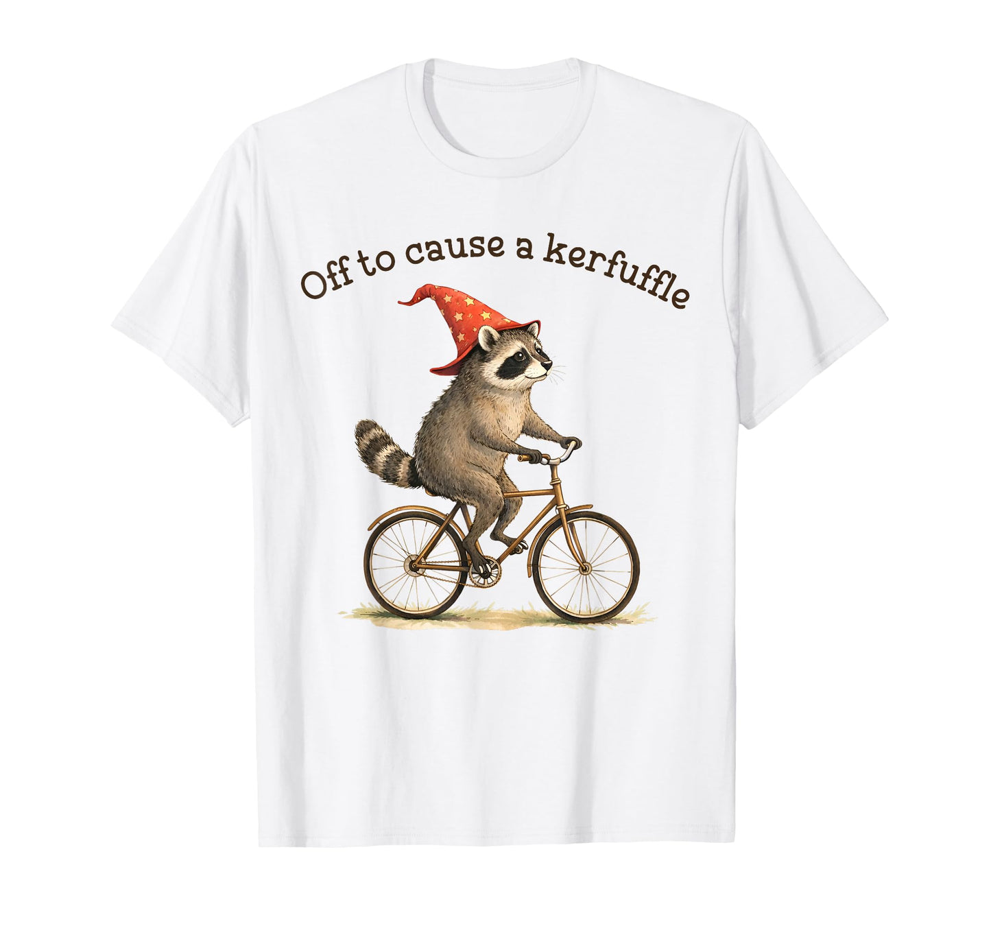 Off to Cause A Kerfuffle Funny Weird Raccoon Riding Bicycle T-Shirt
