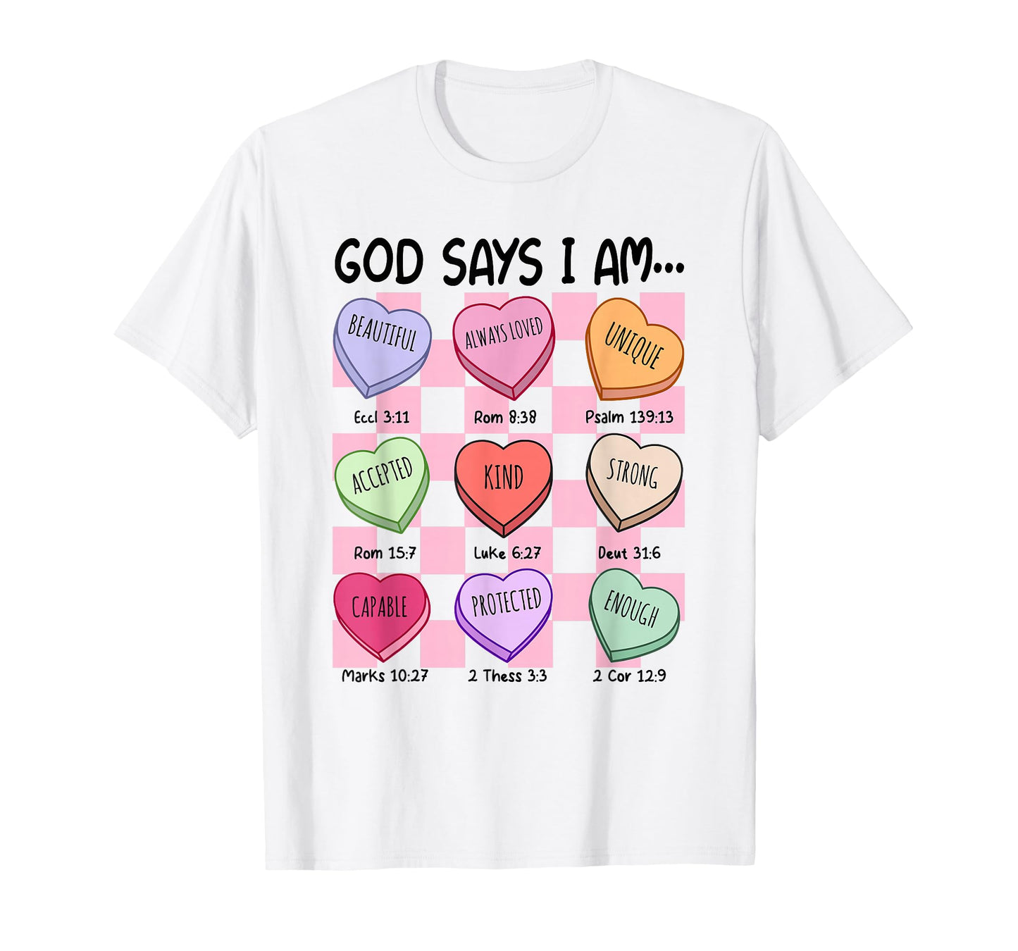 God Says I Am Toddler Kid Girls Valentine Hearts Bible Verse T-Shirt