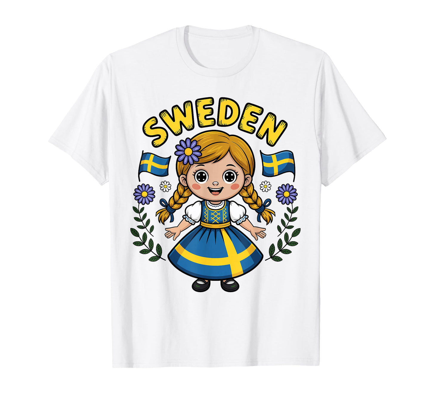 Cute Swedish Girl in Traditional Folk Dress for Kids T-Shirt