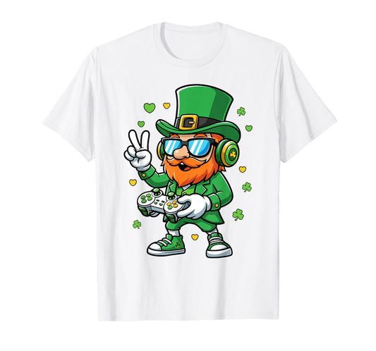 St Patricks Day Gamer Leprechaun Playing Video Game Kid Boys T-Shirt