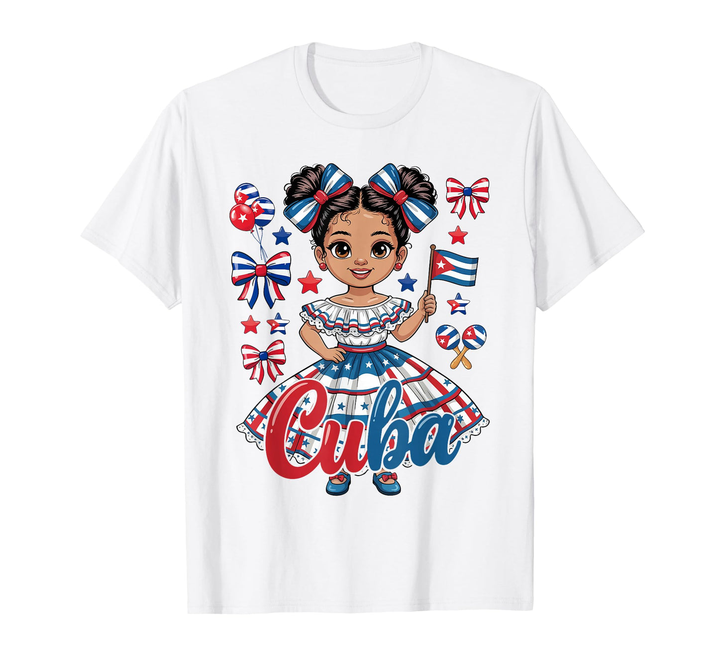 Cuba Cuban Girl Traditional Dress Cuban Flag Bow T-Shirt