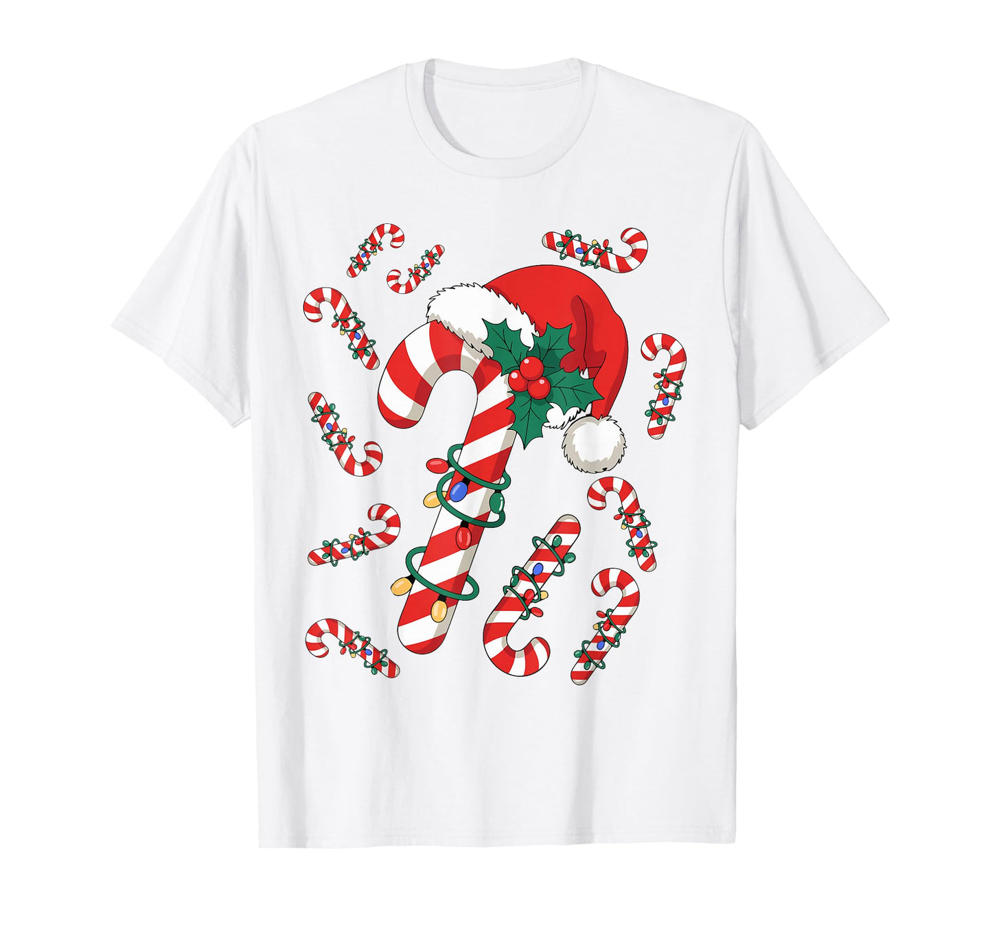 Red and White Candy Cane Santa Christmas Xmas Lights T-Shirt