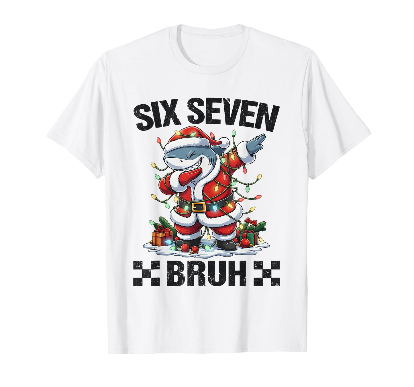 67 Six Seven Bruh Santa Shark 6 7 Meme Christmas Lights T-Shirt