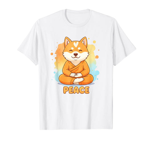 Peace Dog Walking Monks Minimalist Zen Art T-Shirt