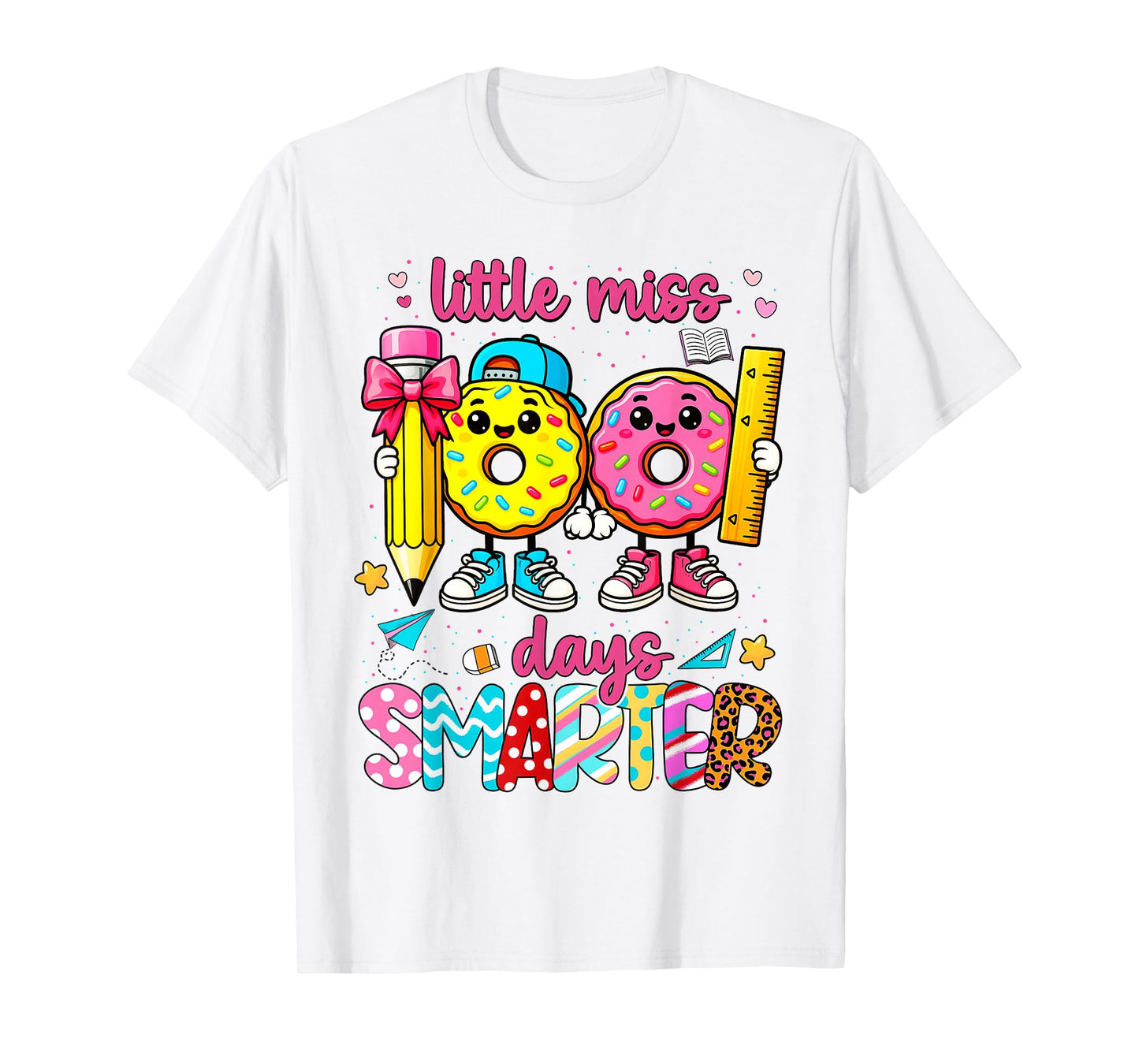 Little Miss 100 Days Smarter Donut Pencil Bow Girls T-Shirt