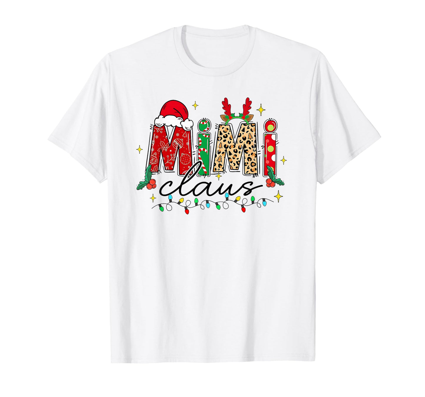Mimi Claus Grandma Christmas Lights Pajama Family Matching T-Shirt