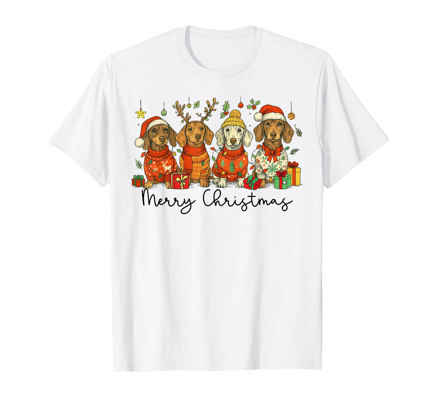 Merry Christmas Funny Dachshund Weenie Dog Lover Cute T-Shirt