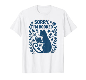 Sorry I'm Booked Cat Reading Book Boho Flowers Vintage T-Shirt