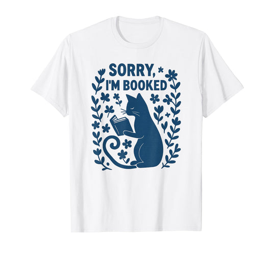 Sorry I'm Booked Cat Reading Book Boho Flowers Vintage T-Shirt