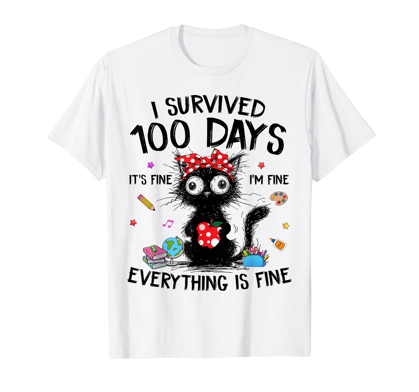 Funny Cat I Survived 100 Days of School Shirts Teacher Kids T-Shirt