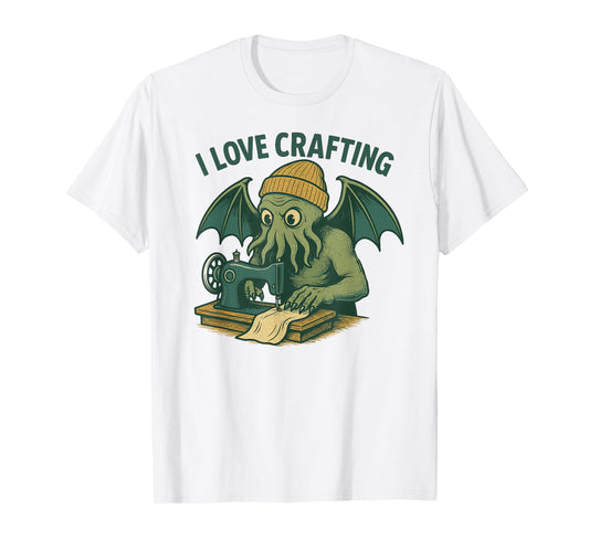 Retro Lovecraftian Sewing Cthulhu Cartoon, I Love Crafting T-Shirt