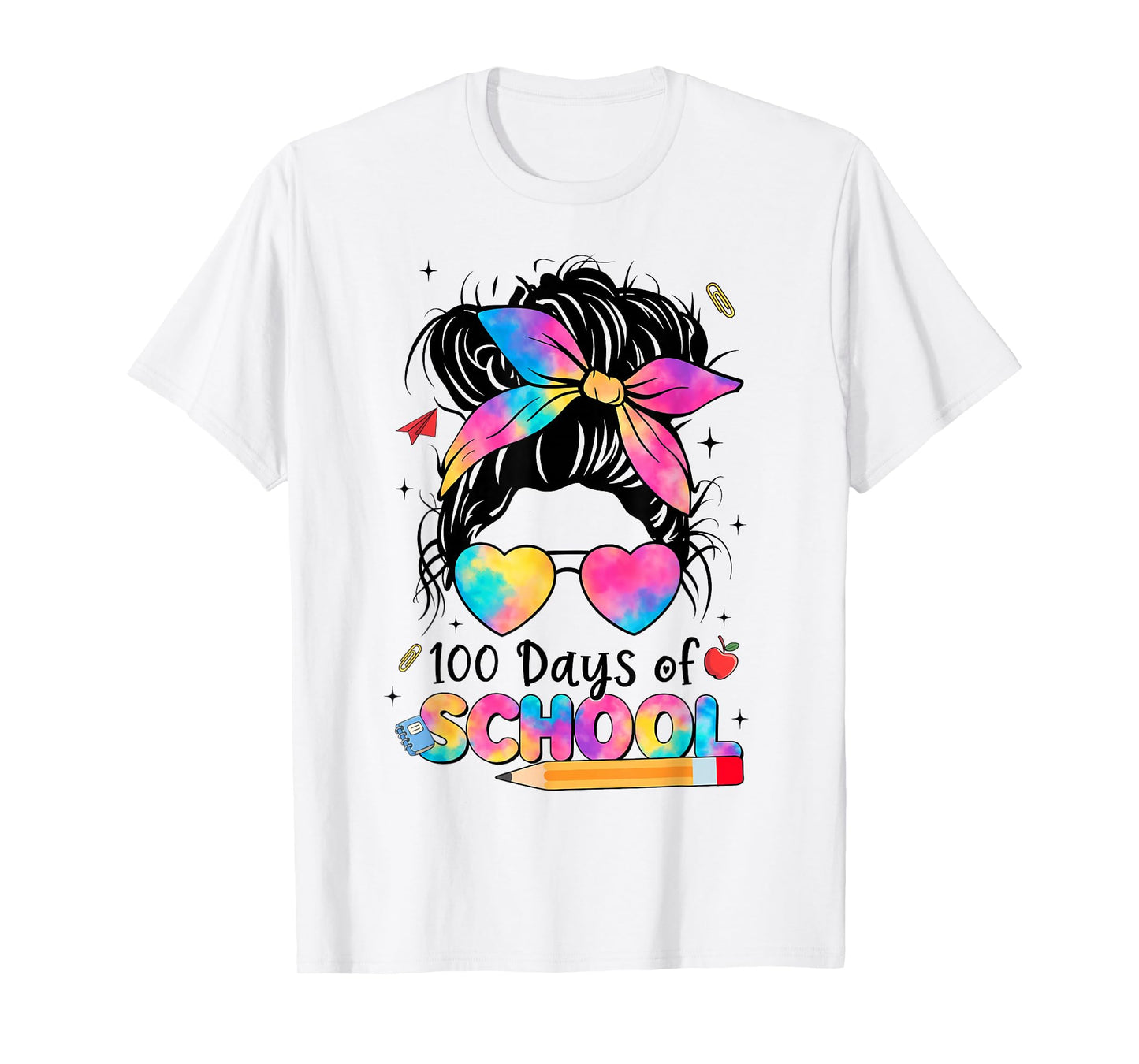 100 Days of School Groovy Messy Bun Bandana 100th Day Girl T-Shirt