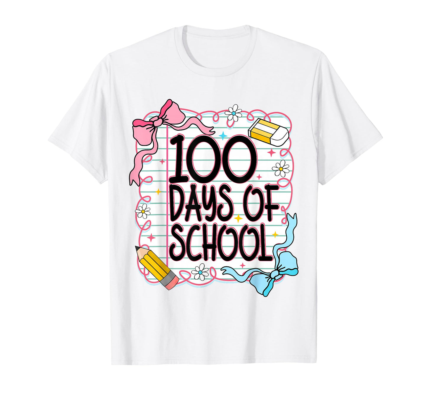 100 Days of School Bow 100th Day of School Teachers Girls T-Shirt