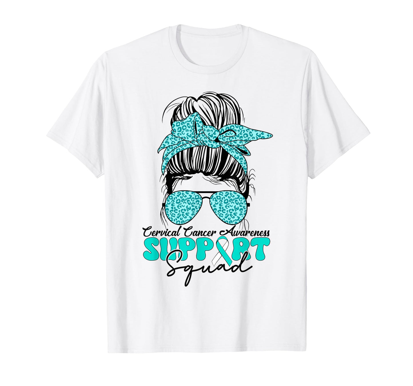 Women Support Cervical Cancer Awareness Teal & White Ribbon T-Shirt
