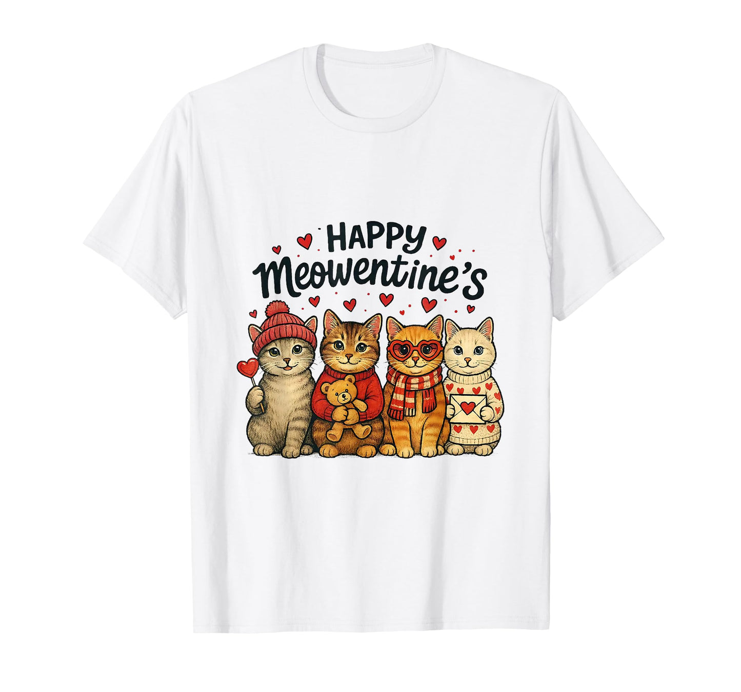 Cute Happy Meowentines Valentine Cats Love Men Women T-Shirt