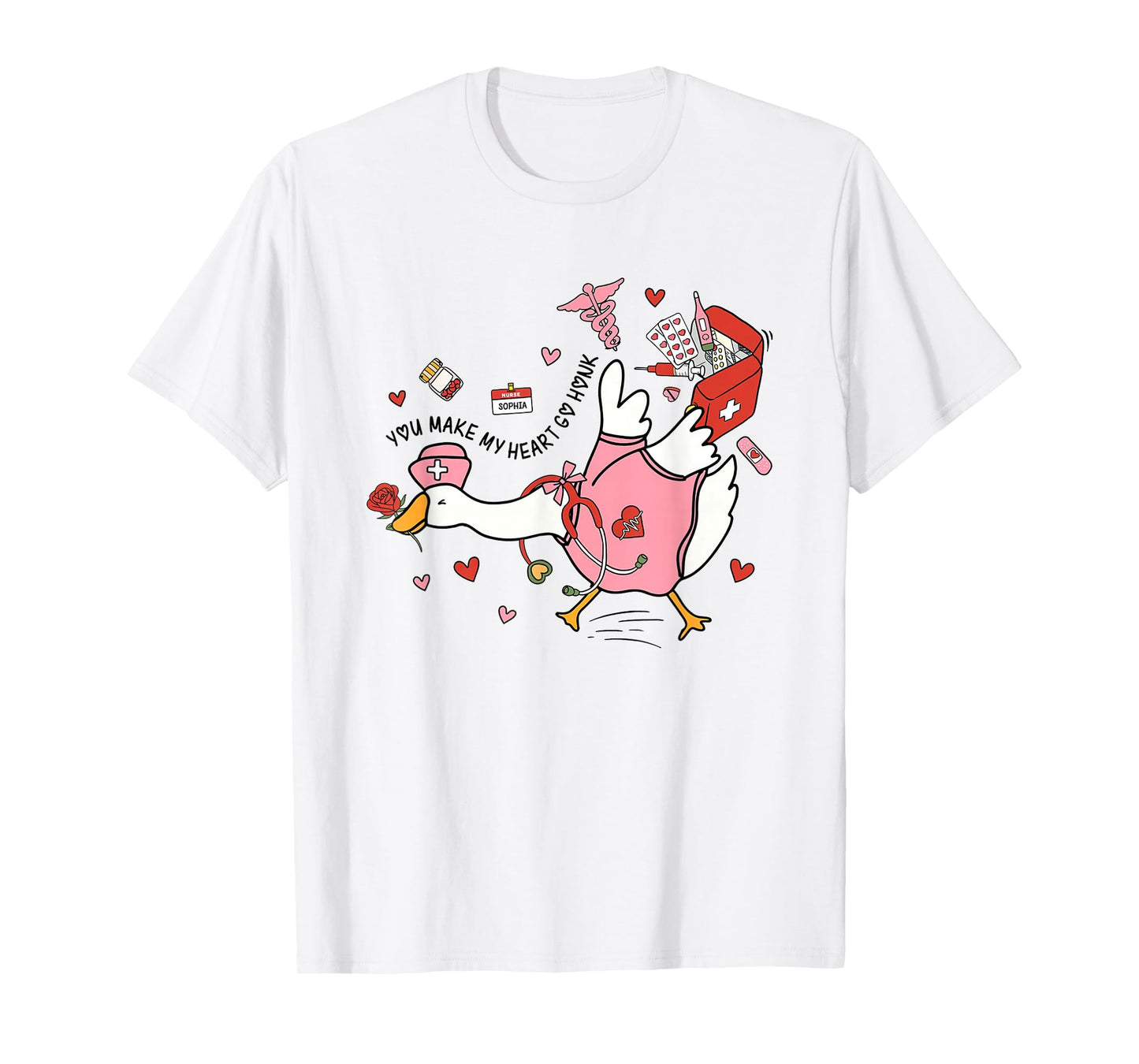 Women Valentine Silly Goose Romantic Yapping School Nurses T-Shirt