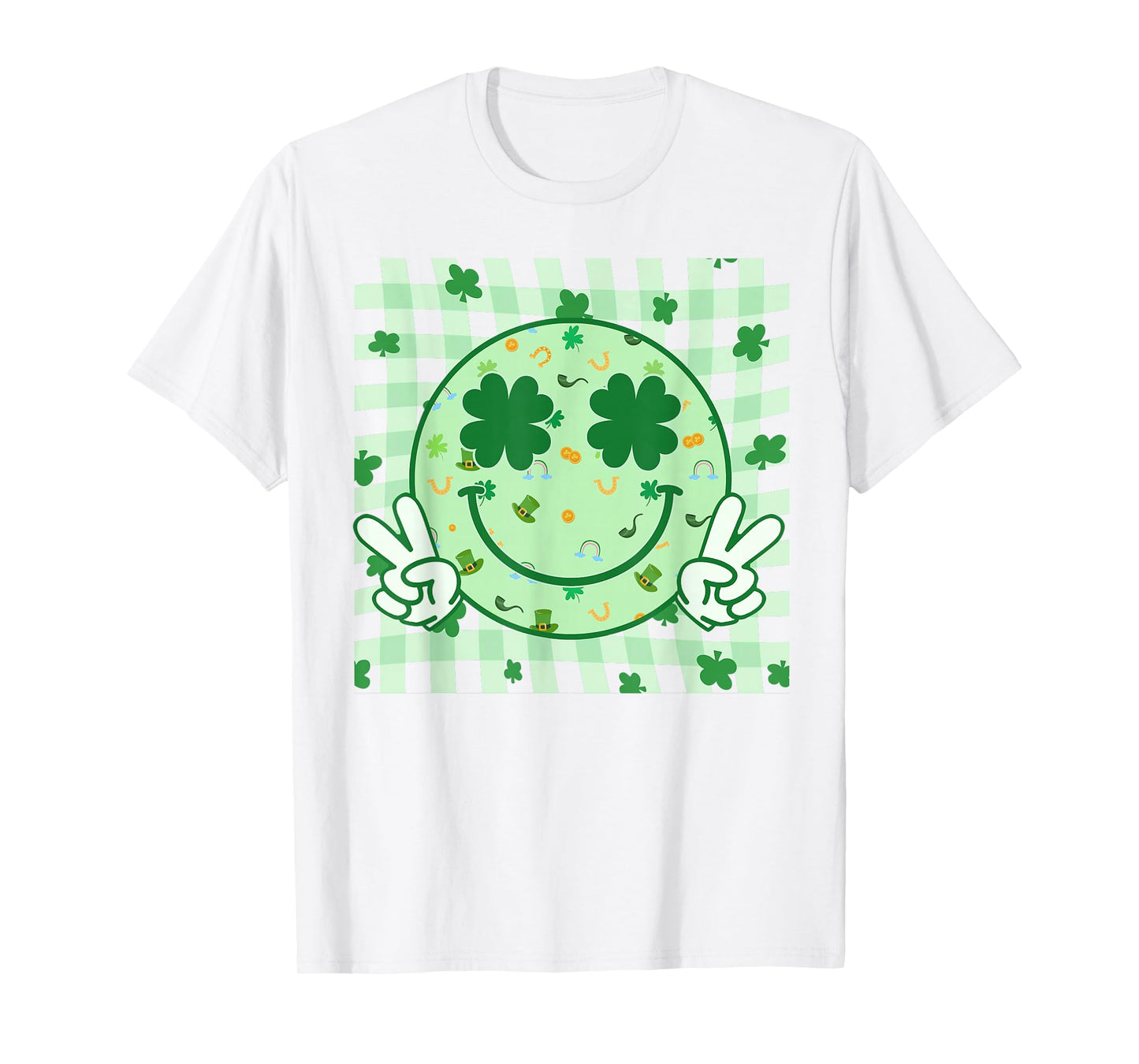 Groovy Shamrock Smile Face St Patricks Day Shirts Women Kids T-Shirt