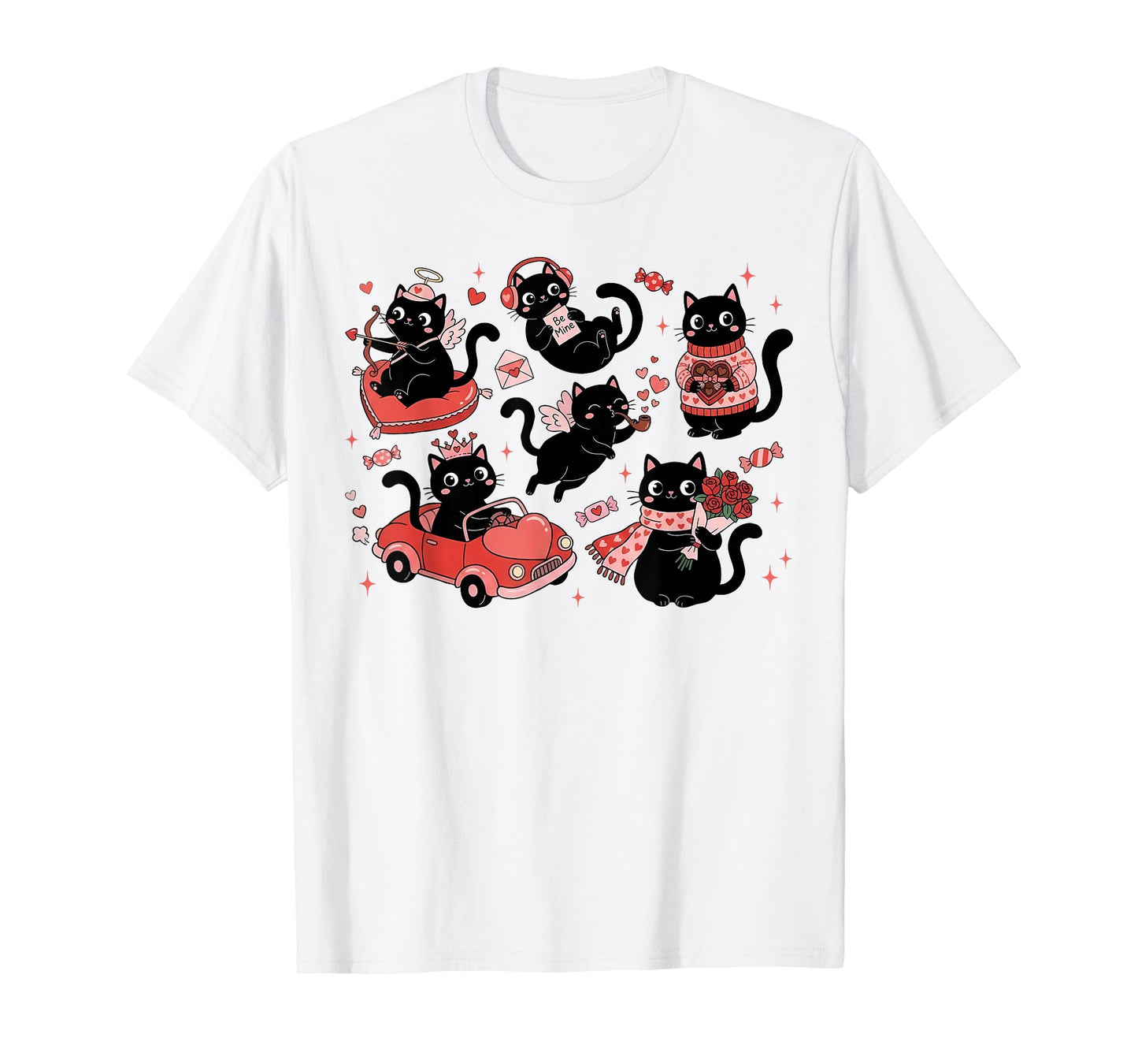Retro Black Cat Heart Valentines Day Cute Kitten Lover T-Shirt