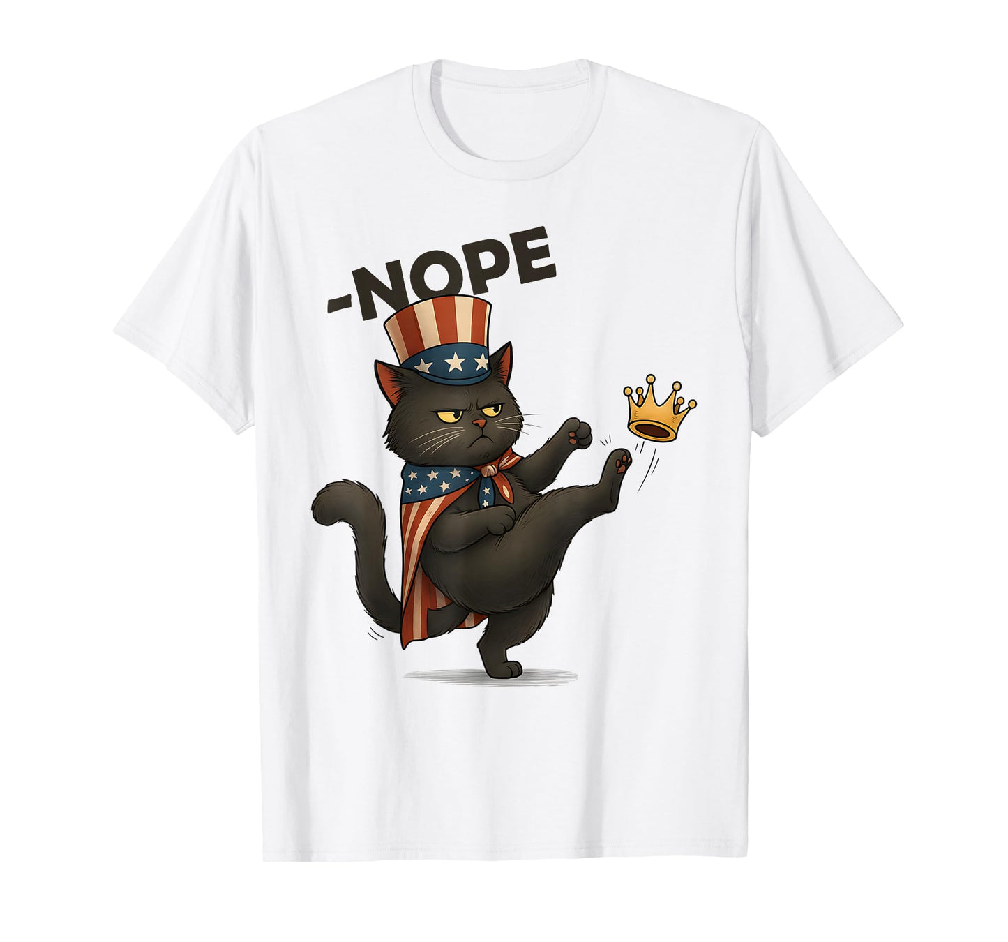 Funny Angry Cat No Kings, USA Flag No Kings Day Men Women T-Shirt