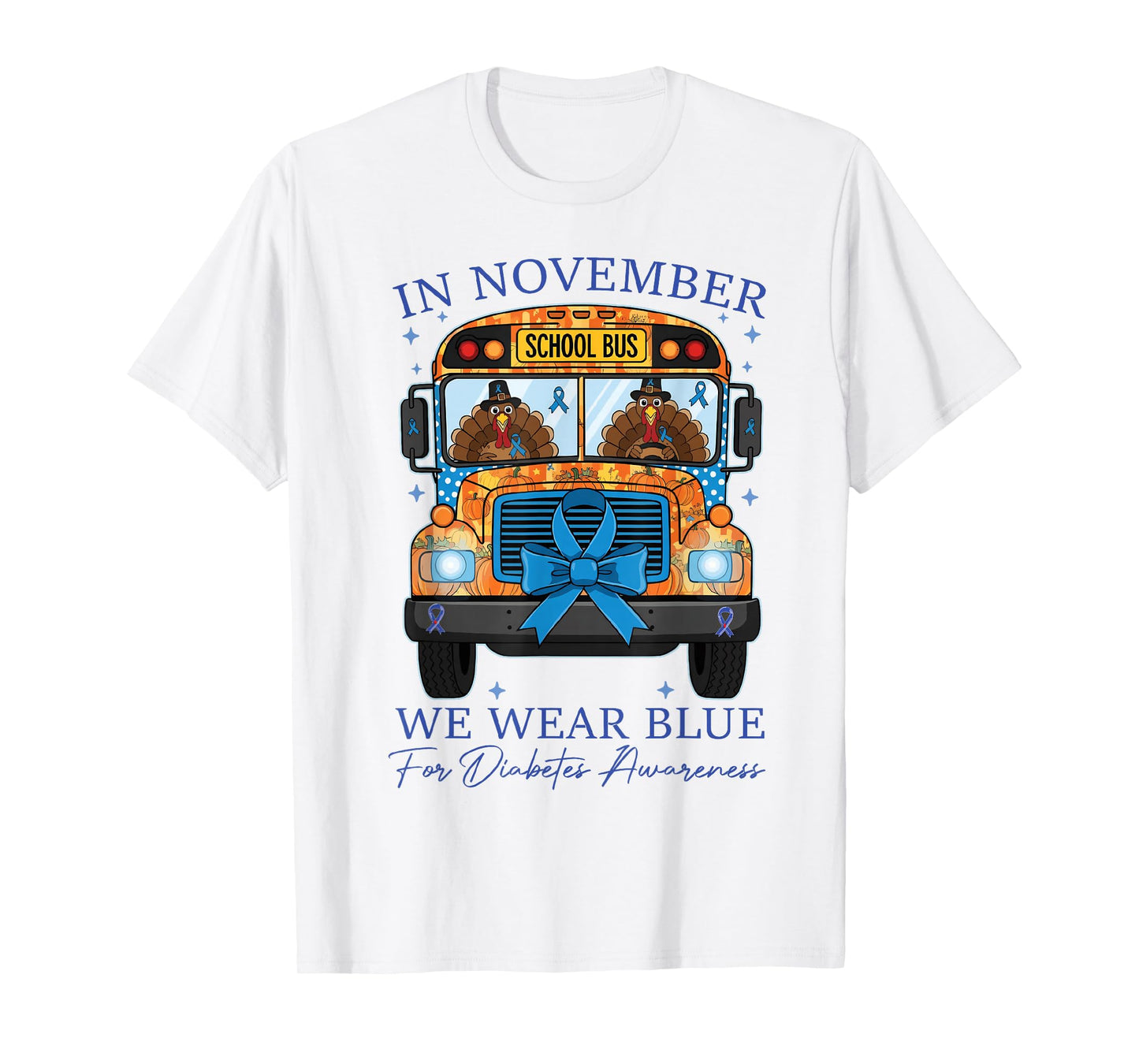 Diabetes Awareness Thanksgiving Turkey School Bus T-Shirt