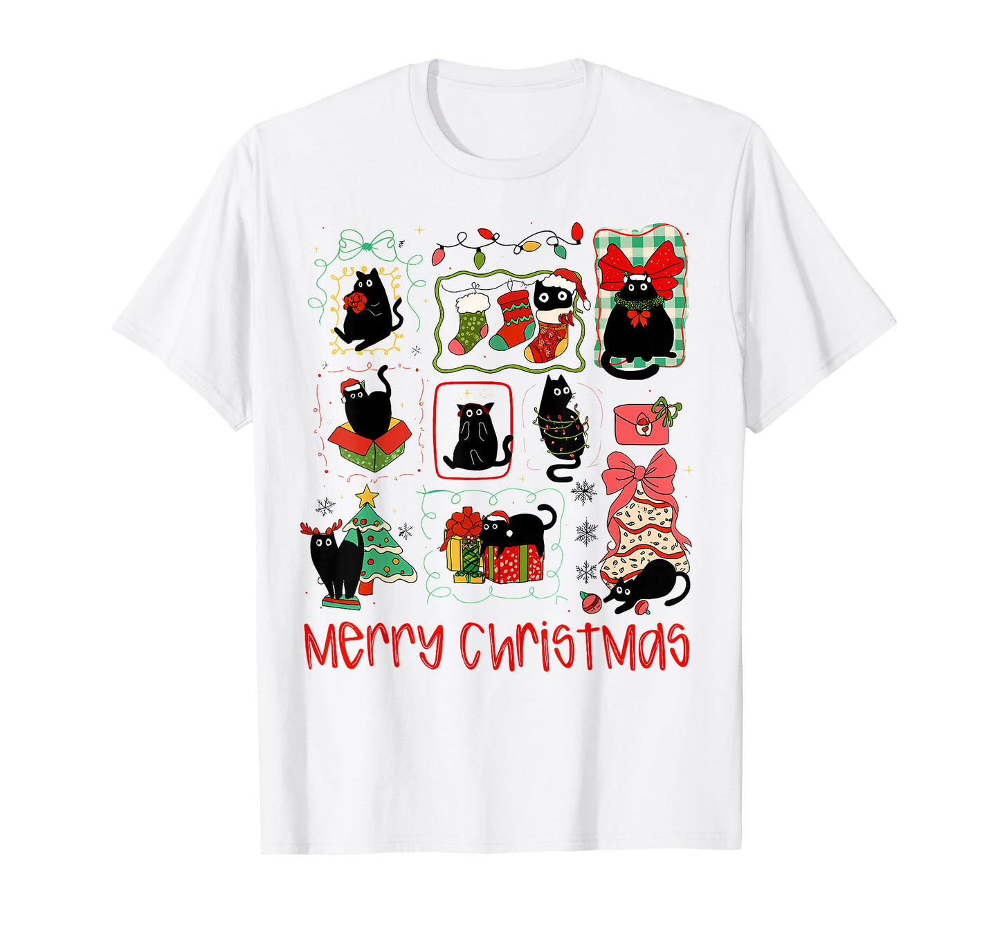 Merry Christmas Black Cat Christmas Lights Funny Holiday T-Shirt