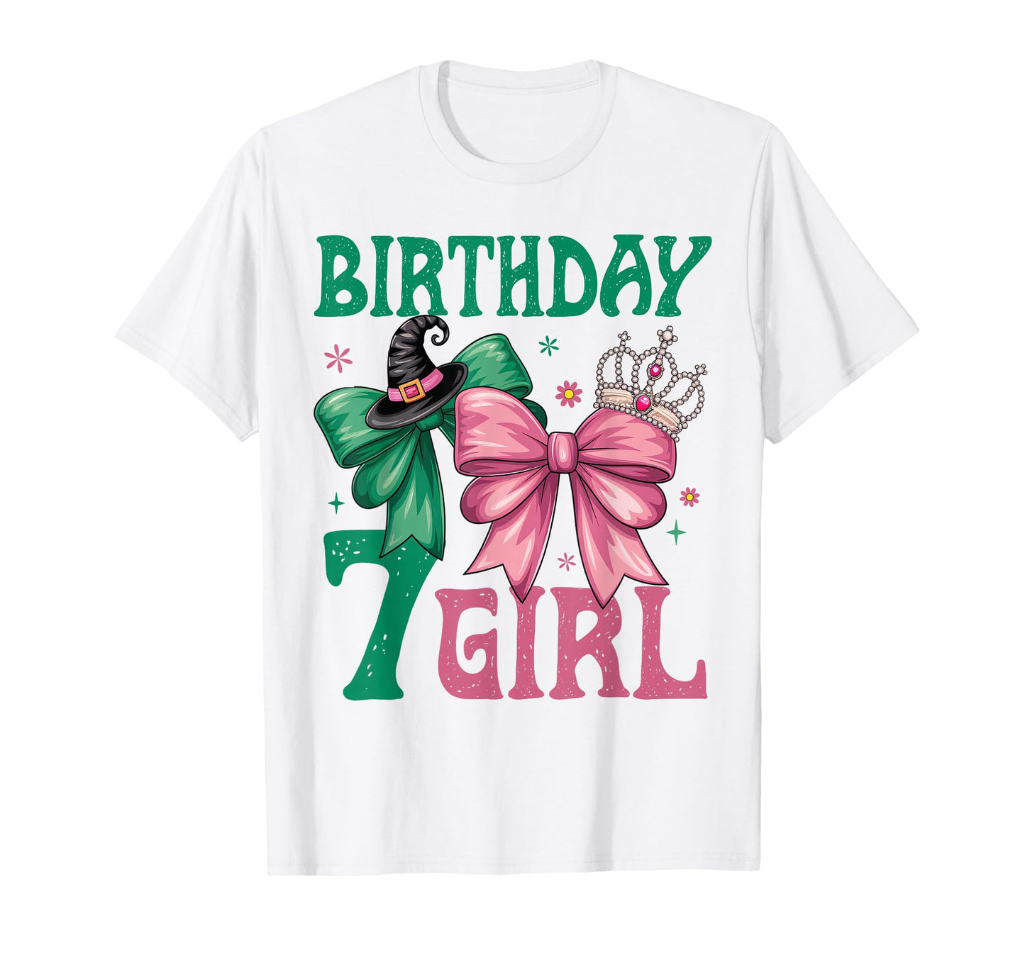 7th Birthday Girl Witch Pink Green 7 Year Old Birthday Girl T-Shirt
