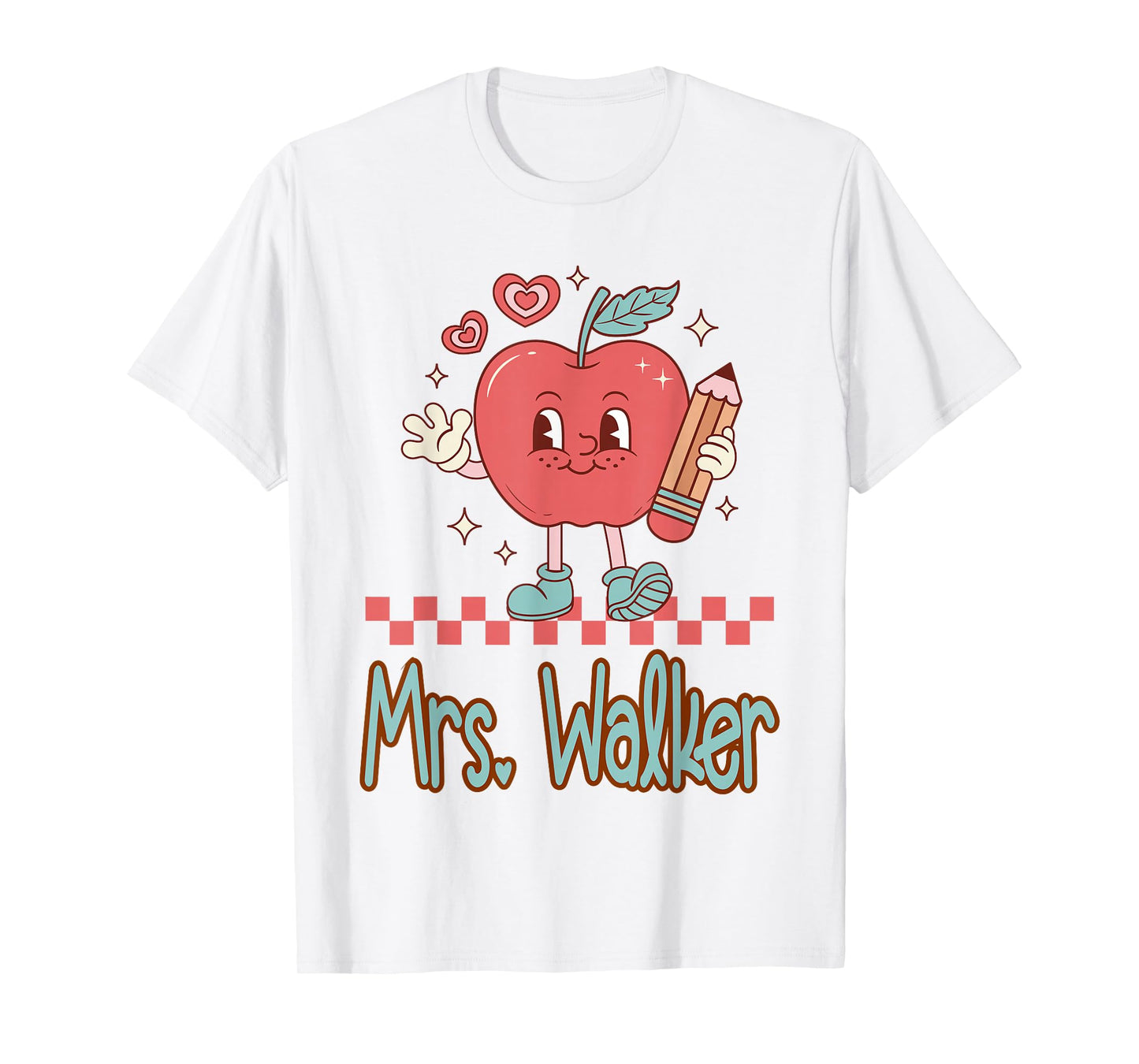 Mrs. Walker Cute Retro Apple Pencil Teacher Design T-Shirt