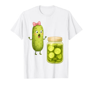 Funny Pickle Surprise Cucumber and Jar Pickle Bow Girl Women T-Shirt